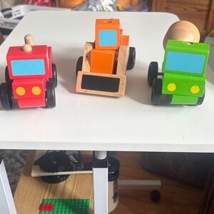 Melissa & Doug Red, Orange, and Green Wooden Vehicle Trio